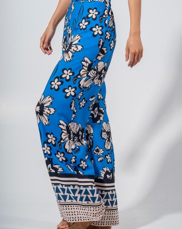 Maki Philosophy printed trousers with a border Blue