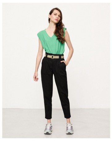 High waisted Passager pants with belt Black