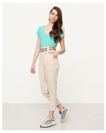 High waisted Passager pants with belt Beige