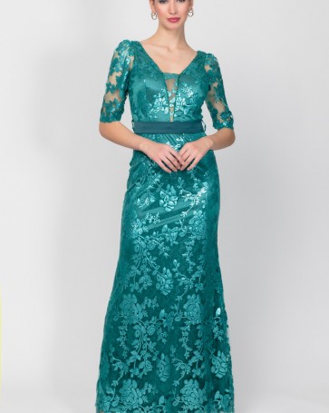 Fibes Fashion embroidered lace dress with sequins Petrol 