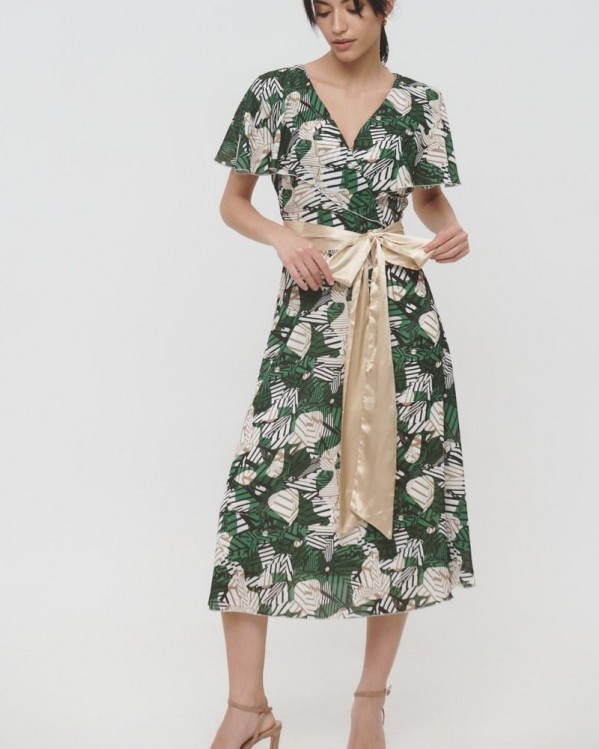 Φόρεμα εμπριμέ Fibes Fashion με βολάν Πράσινο