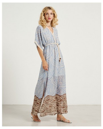 Passager printed cruise dress with slits Light Blue