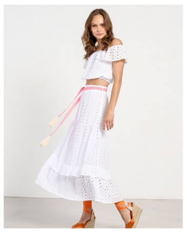 High-waist skirt Passager cotton embroidery White