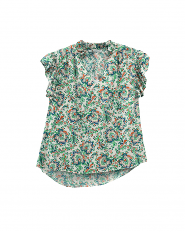 Donna Martha printed blouse with ruffle sleeve Green