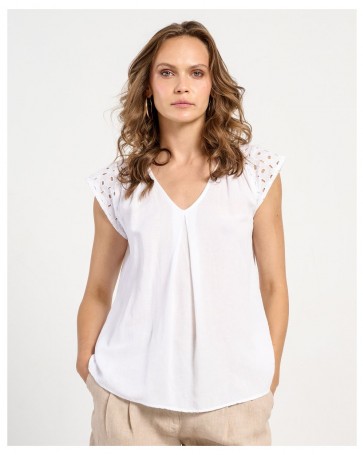Passager viscose-linen blouse with embroidery White