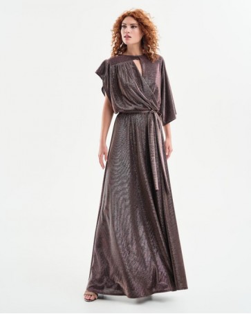 Access shiny dress with slits Bronze 
