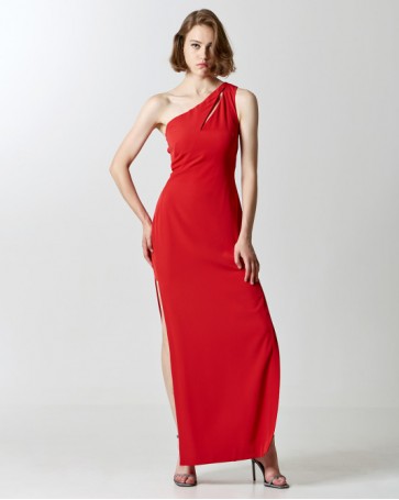 Access long dress with open neckline Red