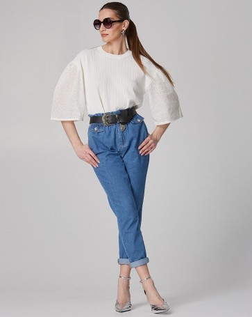 Lynne blouse with broderie sleeves Off White