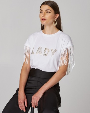 Lynne blouse with print and fringes on the sleeves White