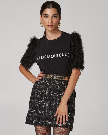 Lynne blouse with "Mademoiselle" print Black