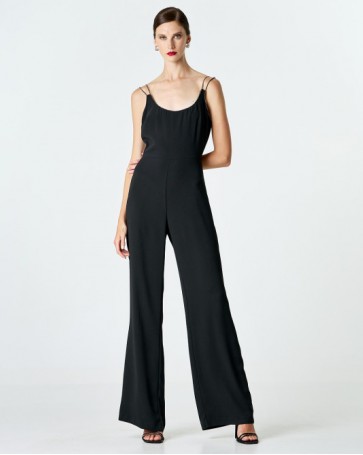 Access jumpsuit with rhinestone double strap Black