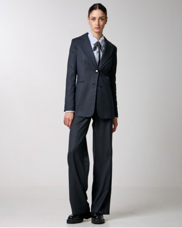 Wide Access trousers with lapel band at the waist Blue