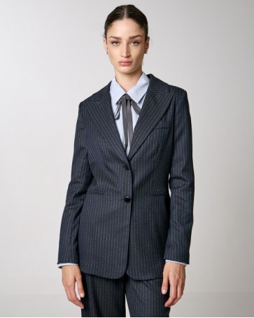 Access long striped two button jacket Blue