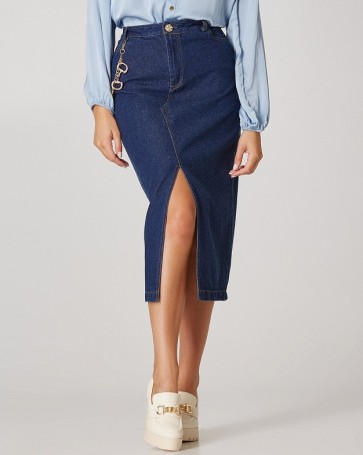 Lynne denim skirt with front slit Blue