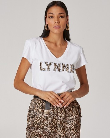 Cotton short-sleeve blouse Lynne with Logo White