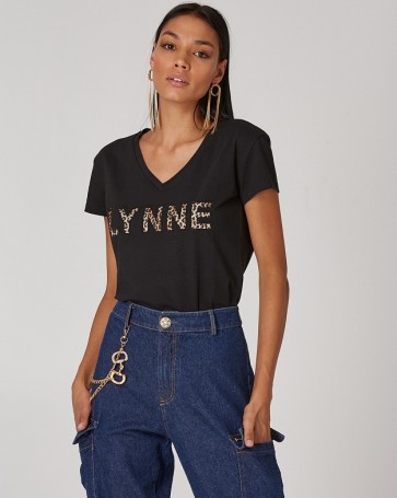 Cotton short-sleeve blouse Lynne with Logo Black