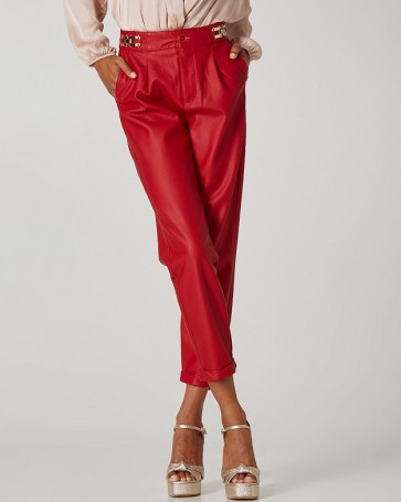 Lynne leather look baggy pants Red