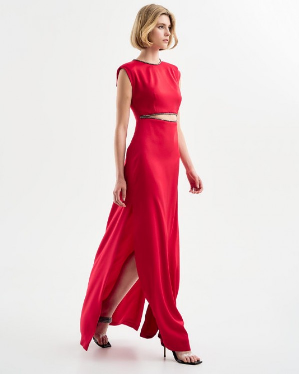 Φόρεμα μάξι Access με άνοιγμα στη μέση και στρας Κόκκινο
