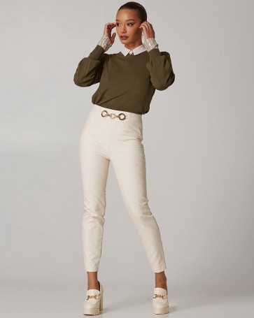 Lynne quilted pants with leather look Off White