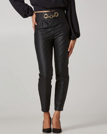Lynne quilted pants with leather look Black