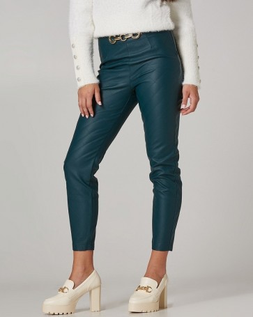 Lynne quilted pants with leather look Petrol