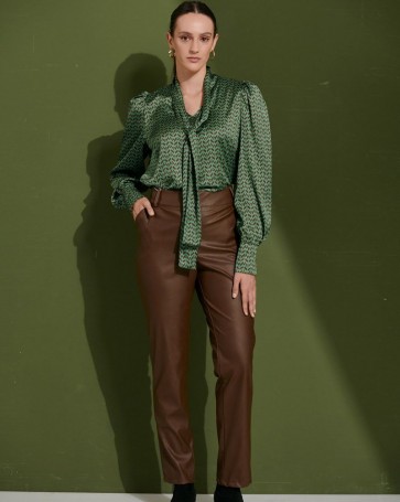 Fibes Fashion blouse with collar and tie type Green