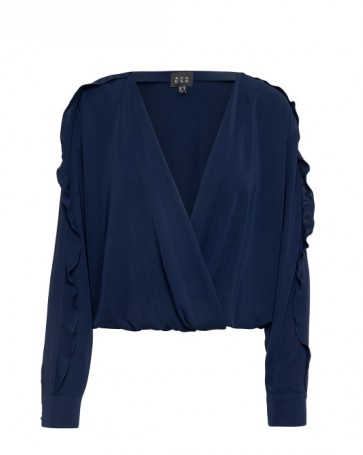 Access blouse with frill sleeves Blue