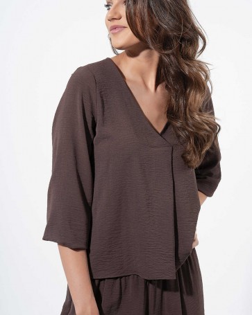 Maki Philosophy V-neck blouse with pleat Brown