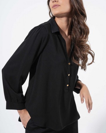 VE Maki Philosophy shirt with gold buttons Black