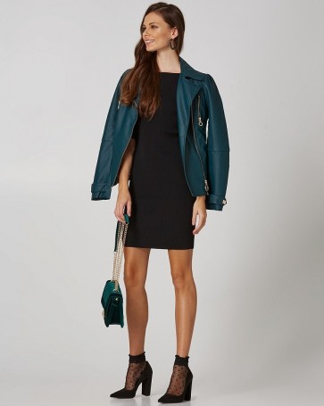 Perfecto Lynne jacket with leather look Petrol
