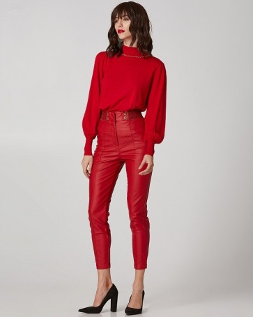 Lynne high-waisted trousers with leather look Red