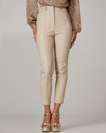 Lynne high-waisted trousers with leather look Cream
