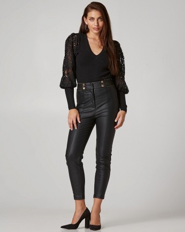 Lynne high-waisted trousers with leather look Black