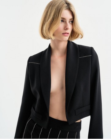 Access cropped jacket with rhinestone detail Black