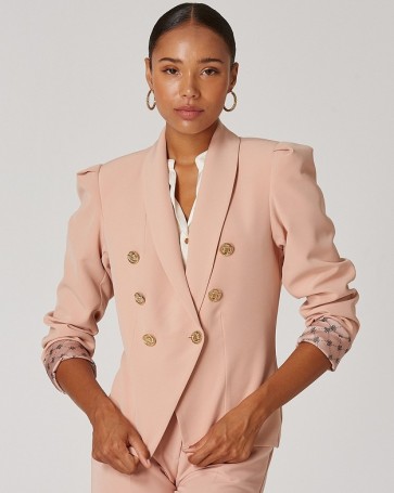 Lynne double breasted jacket with bold shoulders Powder