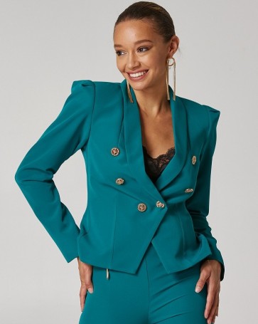 Lynne double breasted jacket with bold shoulders Emerald