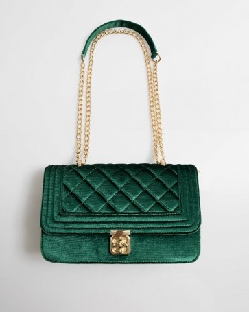 Lynne velvet bag with quilted detail Emerald Green