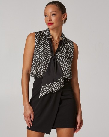 Lynne sleeveless top with scarf Black