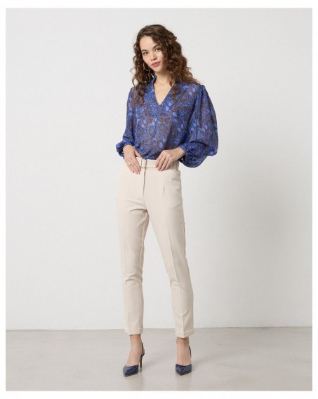 High-waisted Passager pants with elastic and lapels Ecru