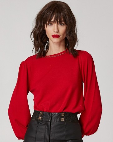 Lynne knitted blouse with decorative chain Red