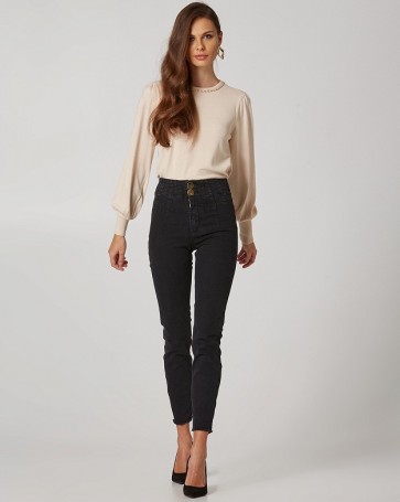 Lynne knitted blouse with decorative chain Cream
