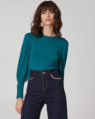 Lynne knitted blouse with decorative chain on the cuff Εmerald