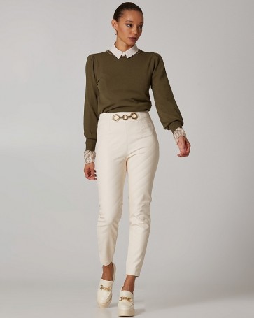 Lynne knitted blouse with decorative chain Khaki