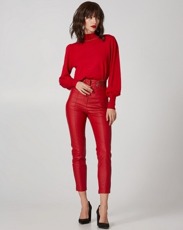 Lynne knitted blouse with chain embellished lapel in Red
