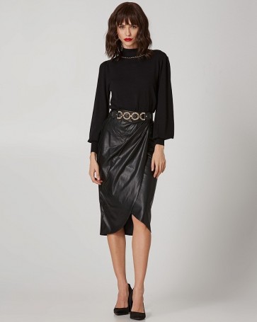 Lynne knitted blouse with chain embellished lapel in Black