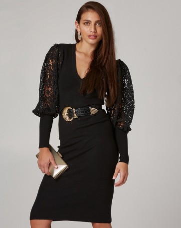 Lynne knitted dress with lace sleeves Black