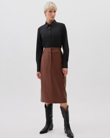 Bill Cost leatherette midi skirt Brown