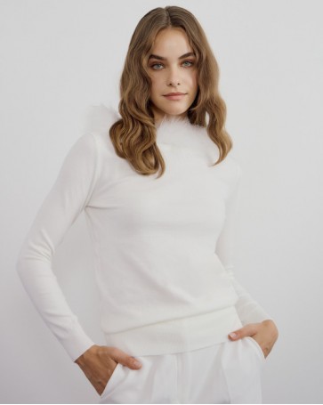 Access knitted blouse with synthetic fur Off White