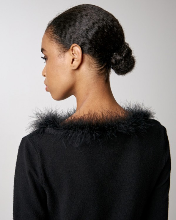 Πλεκτή μπλούζα Access με συνθετική γούνα Μαύρο