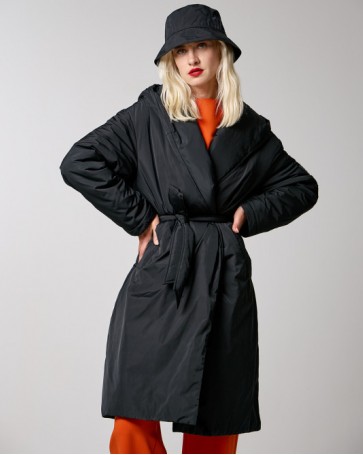 Access oversized long jacket with hood Black